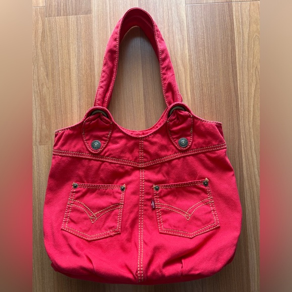 Levi’s Red Canvas Tote Bag Denim Pocket Detail Casual Everyday